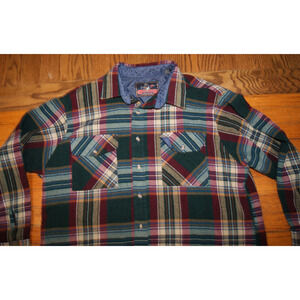 Back Packer Button Up Shirt Men's XL Green Red Plaid Flannel Vintage Sportswear